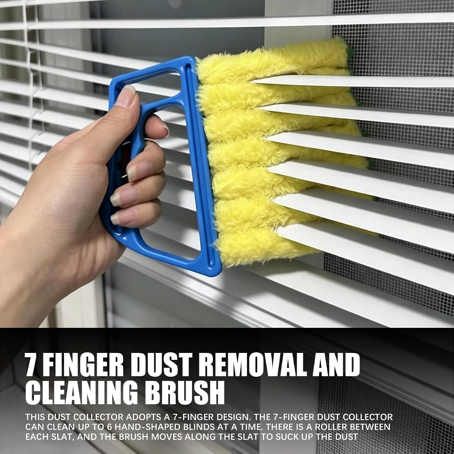 2PCS Blind Cleaner Duster Tool, Car Cleaning Brush, Washable 7 Fingers Duster Brush Dusting Cleaner Tool, Handheld Mini Duster Brush Universal for Window Shutters Air Conditioner Wood Blind image 3