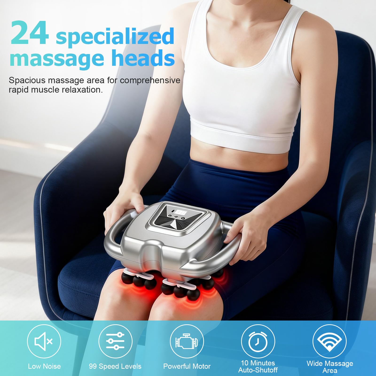 COSYBEE Pistolet de massage à 24 têtes, 9 modes, 99 vitesses, masseur des tissus profonds, percussion silencieuse pour la récupération musculaire du cou, du dos, des jambes et le soulagement de la