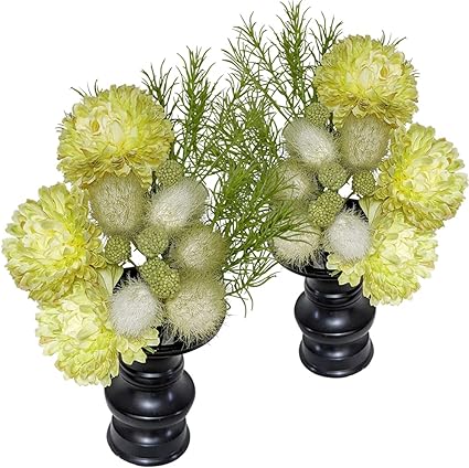 Amazon ミニ仏花ポンポンマムイエローグリーン 1対 2束 高級造花 枯れないお花 お手入れ不要 お仏壇 納骨堂 お盆 お彼岸 お供え花 造花 オンライン通販