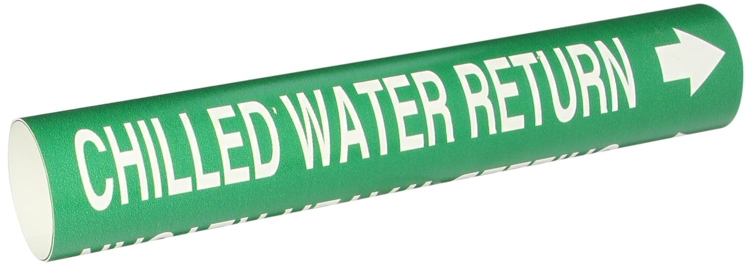 Brady 4023-C Snap-On 2-1/2" - 3-7/8" Outside Pipe Diameter B-915 Coiled Printed Plastic Sheet White On Green Color Pipe Marker Legend "Chilled Water Return"