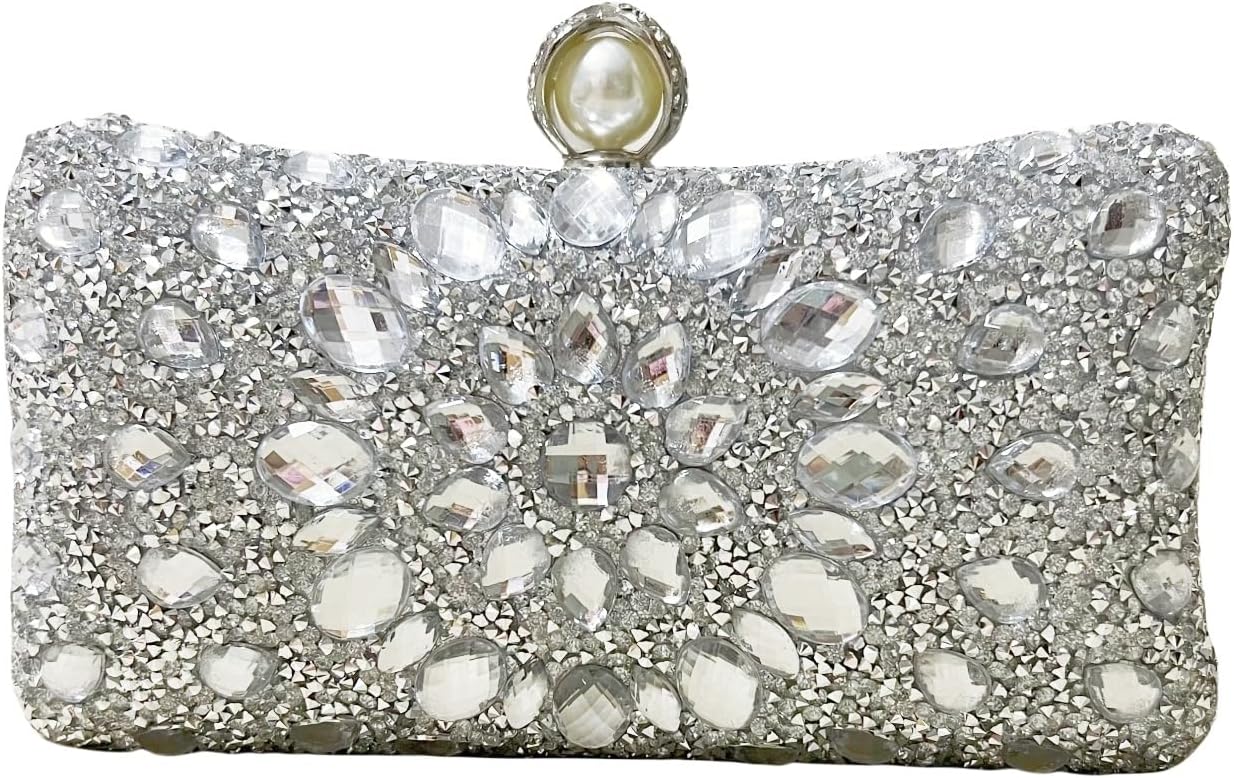 Vgift Crystal Box Clutch, Women Rhinestone Purse Handbag, Jeweled Evening Bags