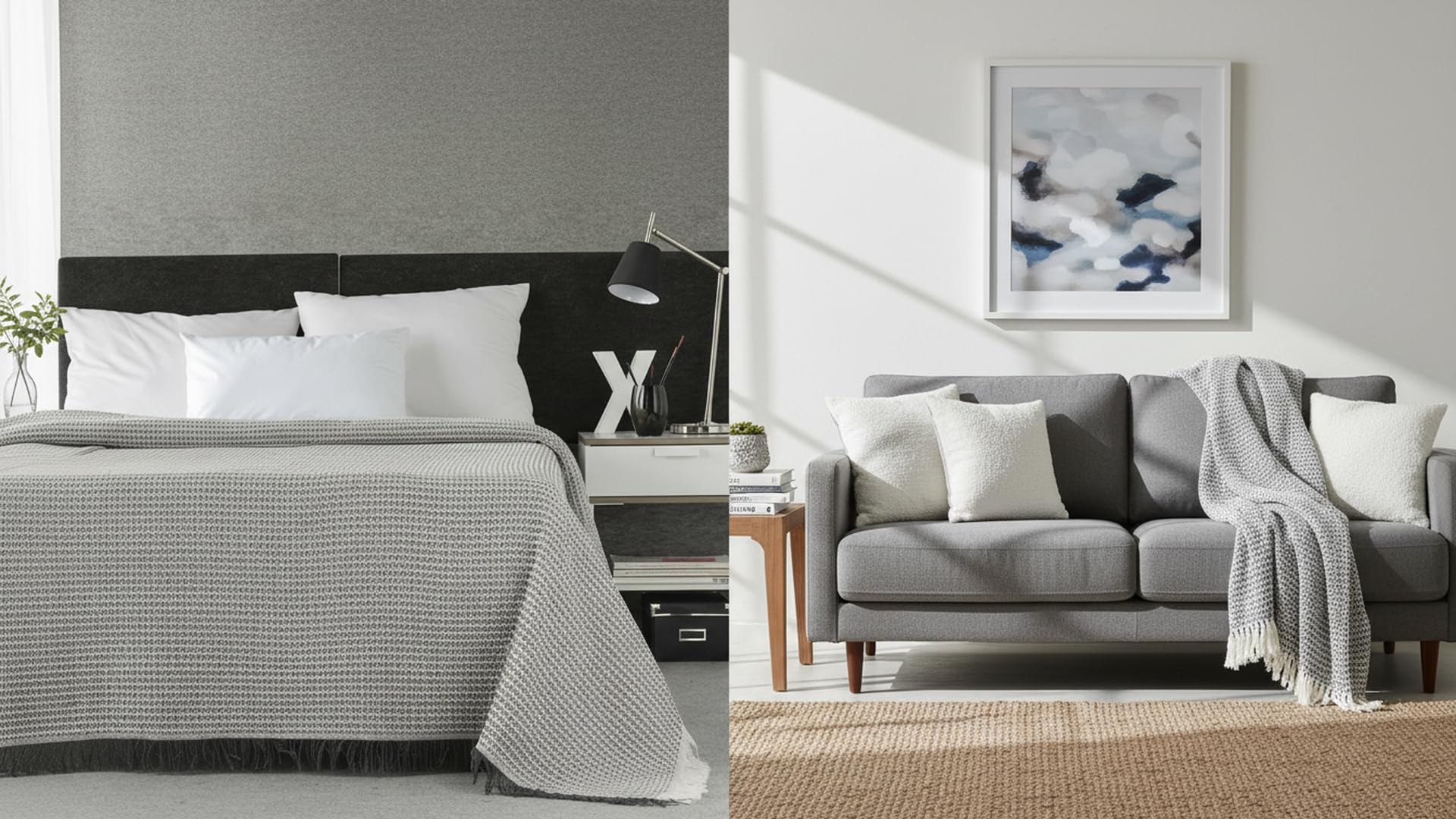 Estoralis | Nido | Trapunta Divano Multiuso | Copriletto, Coperta Foulard | Grigio | Plaid Letto, Copridivano, Pratico e Morbido Confortevole (230 x 260 cm. AnchoxAlto) | con Frange