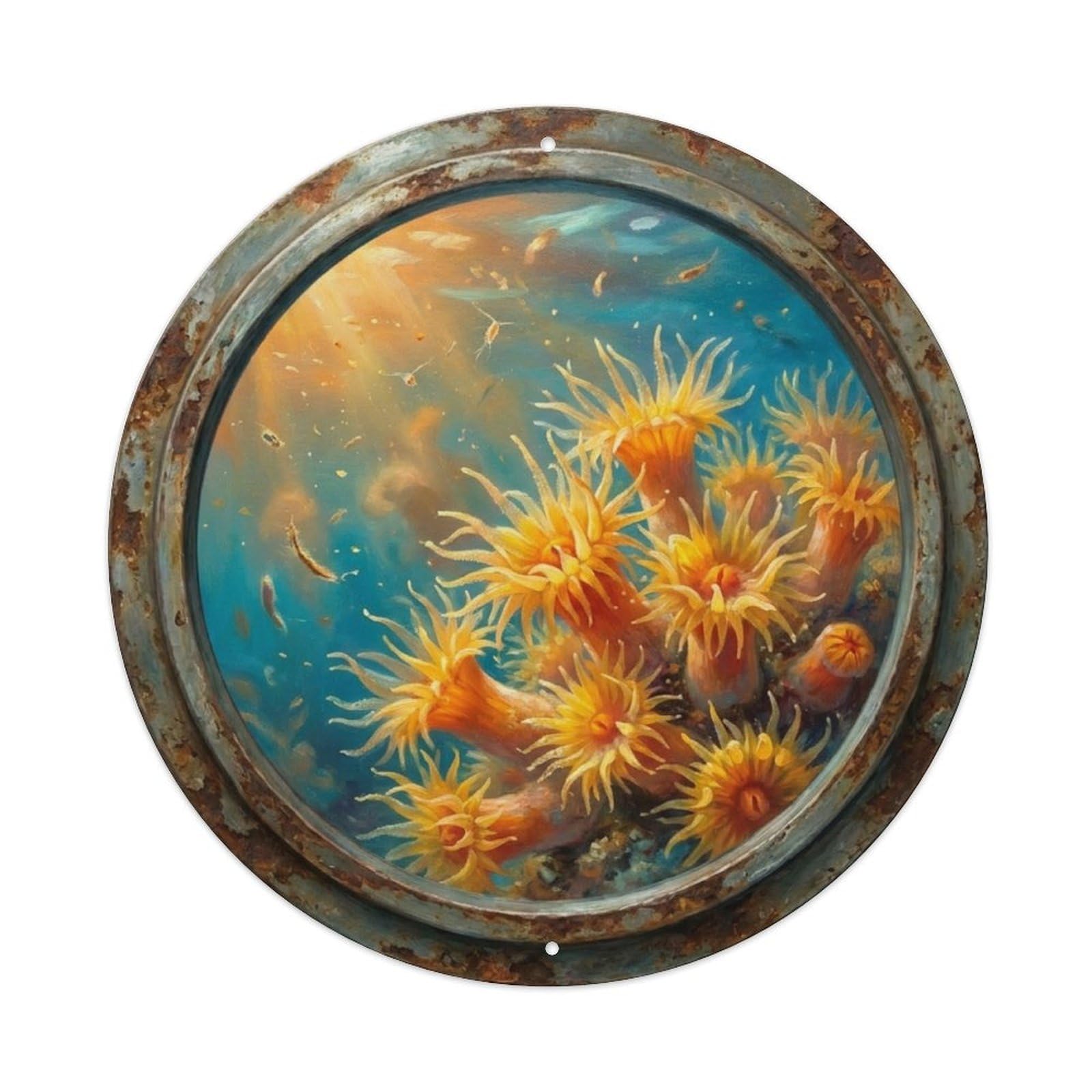 Vintage Porthole Polyp Bloom Ship Window Undersea Deep Sea Metal Tin Sign