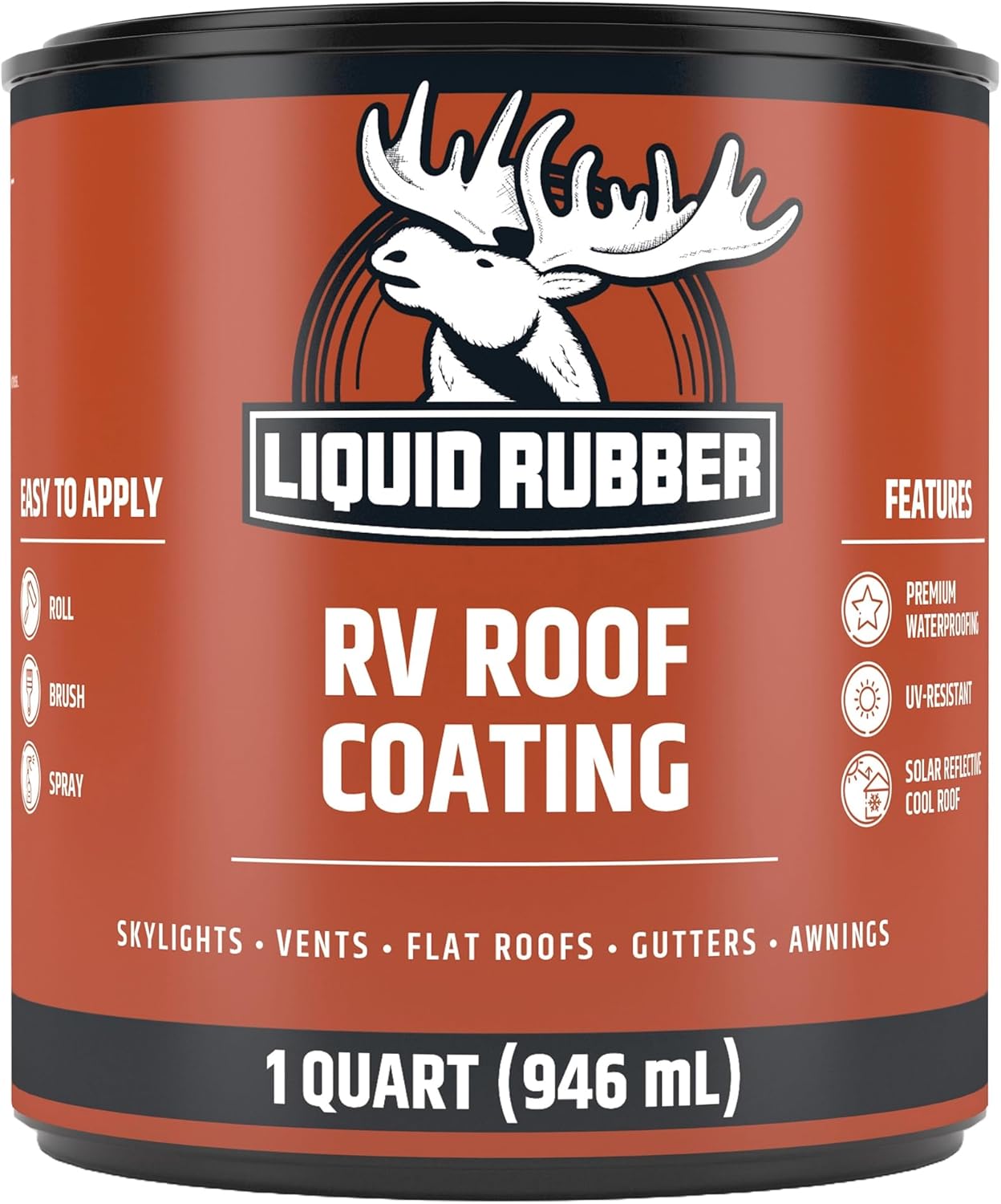 Liquid Rubber RV Roof Coating - Solar Reflective Sealant Bundle - 1qt Sealer, 2inx50ft Seam Tape, 1 Tube of Caulk
