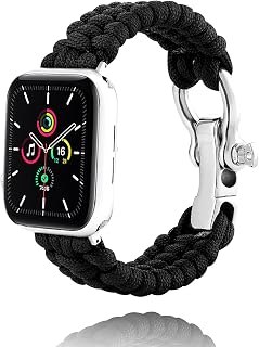 CHARMINGO Survival Paracord Watch Band Compatible with Nylon Apple Watch Band 38mm 40mm 41mm 42mm 44mm 45mm 49mm Women Men, Military Braided Sport Outdoor Wristband for iWatch Band Series 8 7 6 5 4 3 2 1 SE Ultra,Black/Green/Camo