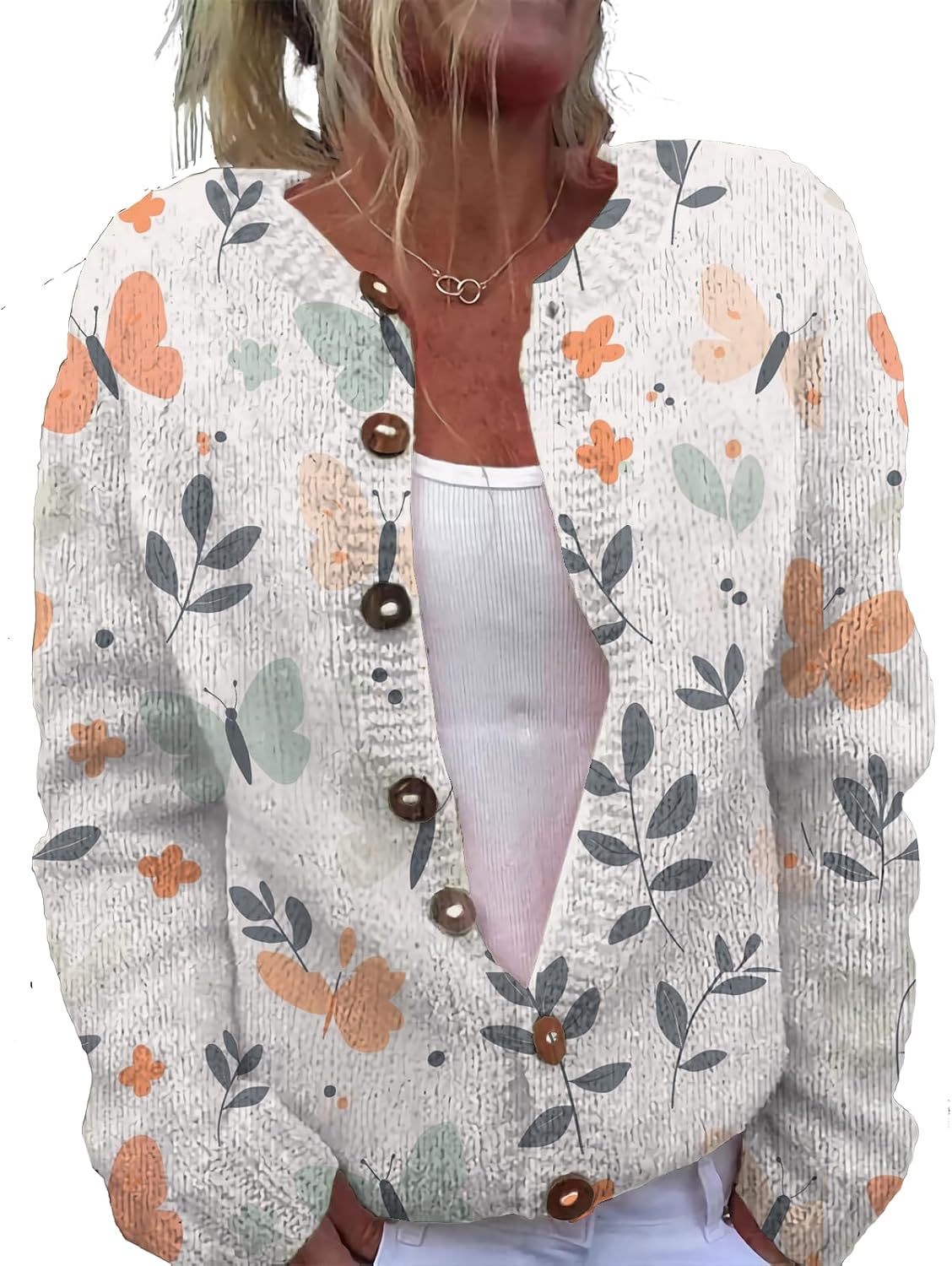 Womens Trendy Sweater Cardigan Button Up Oversized Long Sleeve Floral Comfy Sweaters Plus Size Tops Outfits