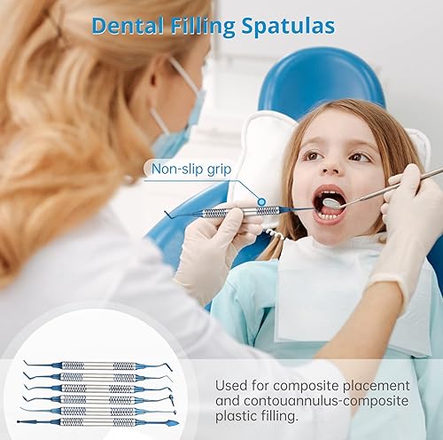 Miniatura 3 de Espátulas de llenado dental, 6 herramientas dentales de doble extremo para colocación compuesta, relleno de resina compuesta, herramientas