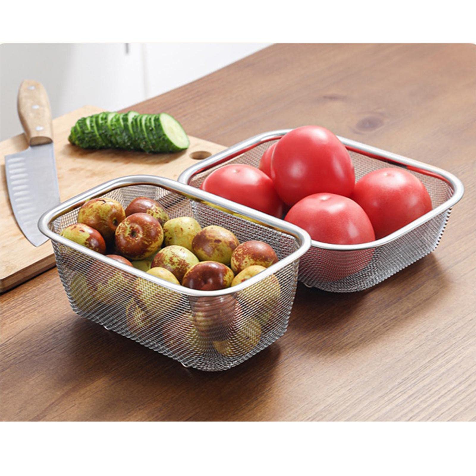 Passoire En Acier Inoxydable Rectangulaire - 2 Tailles - Pour Fruits, Légumes, Frites - Facile à Nettoyer