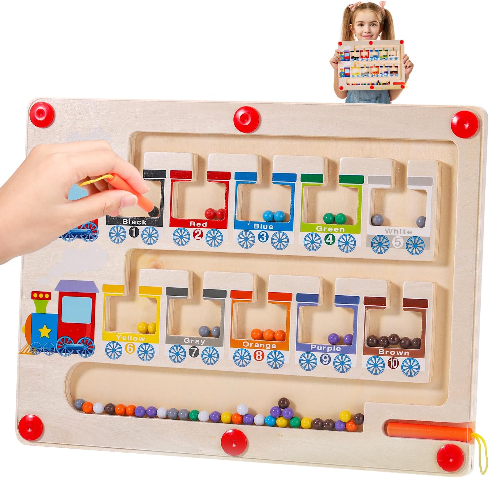 HejoMagnetic Game Labyrinth Toy from 2 3 4 5 6 Years, Montessori Toy, Colours and Numbers Learning Sorting Game Motor Skills Toy, Children's Toy as a Gift, Educational Toy for Girls Boys