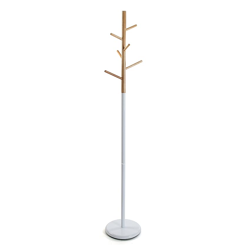 Immagine del prodotto VERSA Malmö Appendiabiti da Terra in Stile Minimalista, Attaccapanni da Terra per Ingresso, con 6 Ganci o Appendiabiti, Misure (A x L x l) 171 x 28 x 28 cm, Metallo e Legno, Colore Bianco