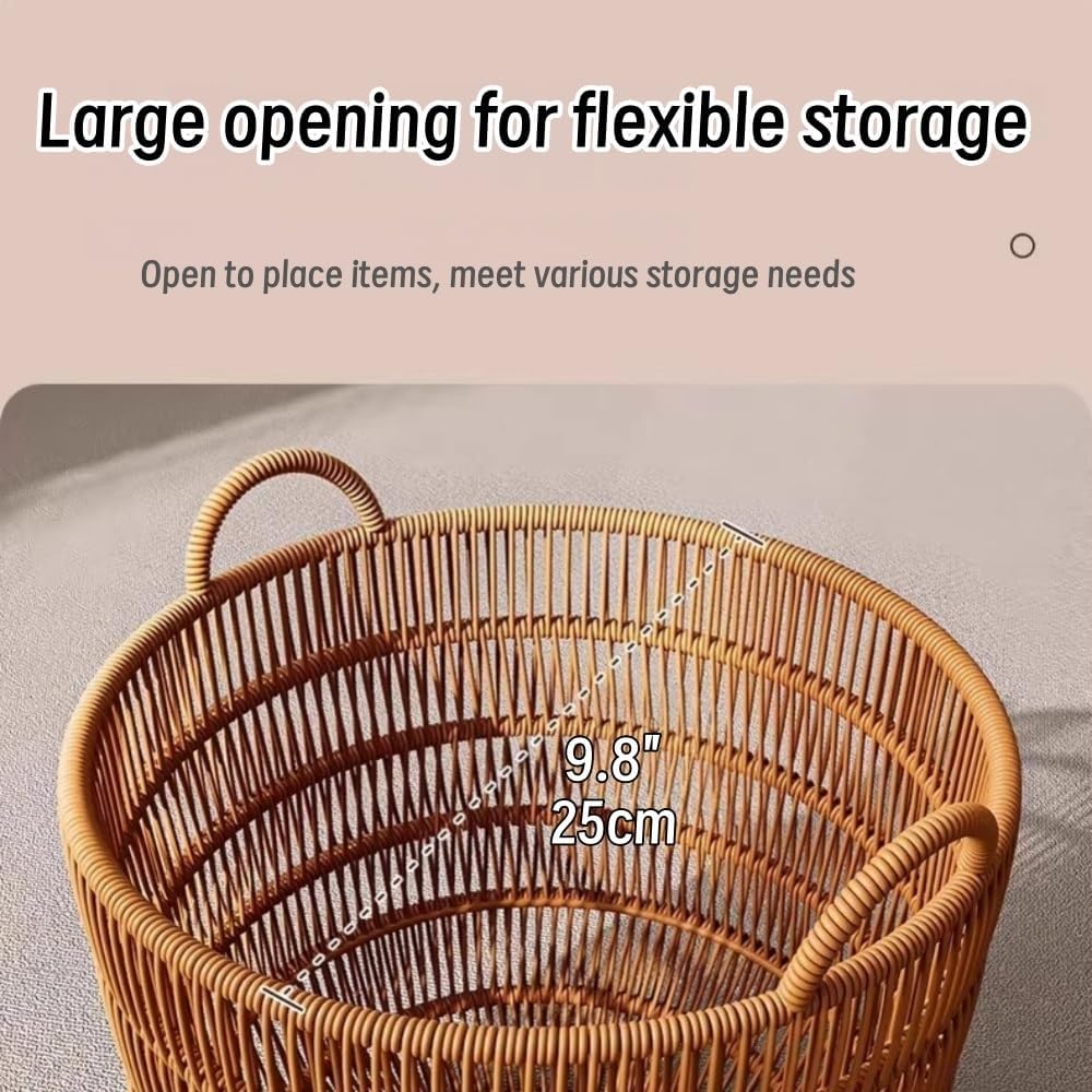 Hand - Woven Laundry Basket, Round Rattan Laundry Baskets, Multifunctional Storage Baskets for Bedroom, Utility Room(Medium)