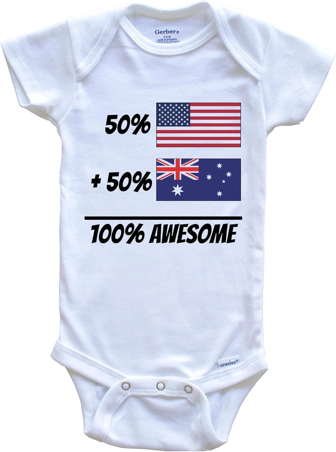 50% American Plus 50% Australian Equals 100% Awesome Cute Australia Flag One Piece Baby Bodysuit