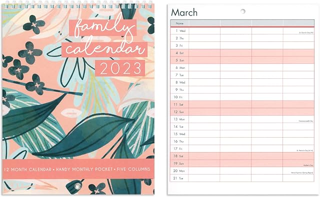2023 Family Organiser Calendar Planner with Handy 12 Month and Five Expenses and Receipts Pockets - FSC Paper