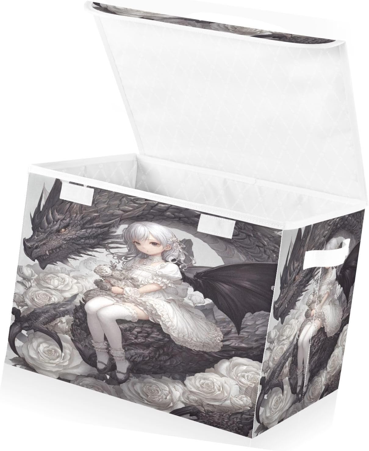 GuoChe Foldable Storage Containers with Lids Bathroom Storage, Cute Anime Girl Evil Dragon, Large Dorm Room Bins with Lids