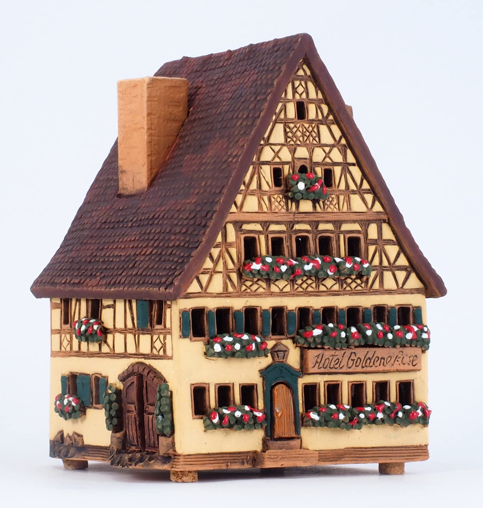 Ceramiczny domek świetlny, rękodzieło, miniaturka artystyczna, dom złota róża w orkiszu, Niemcy, A270AR