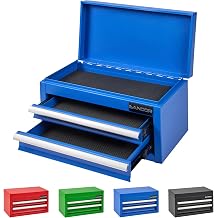 Mini Tool Box - Metal Tool Chest with 2 Drawers & PVC Drawer Liners for Workbench or Desk, Powder-Coated Steel Small Toolbox - Multi-Purpose Storage for Machinists Tools, DIY, 3D Printer Parts - Blue