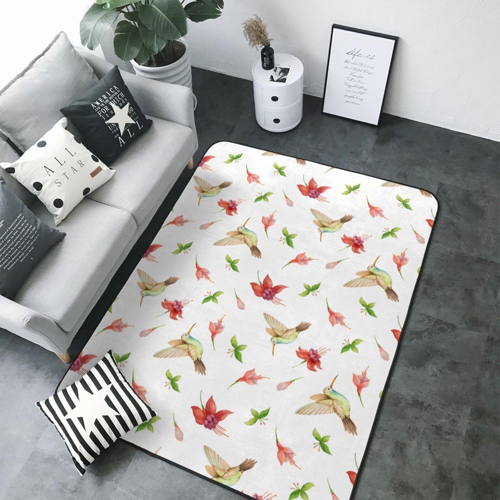 Tapis colibri 147x203 cm antidérapant et lavable pour le salon