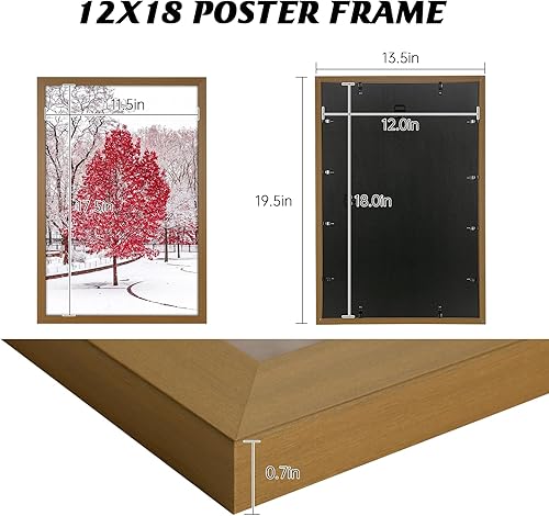 Miniatura 6 de Marco para póster de 12 x 18 pulgadas, marco de fotos de 18 x 12 pulgadas, color marrón claro, marco de galería con plexiglás para exhibir obras de