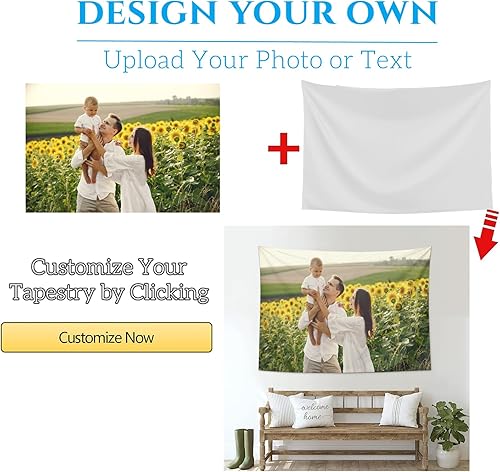 Miniatura 5 de Alanrzak Tapiz personalizado para cargar imágenes para colgar en la pared, telón de fondo personalizado con foto y texto para dormitorio, decoración