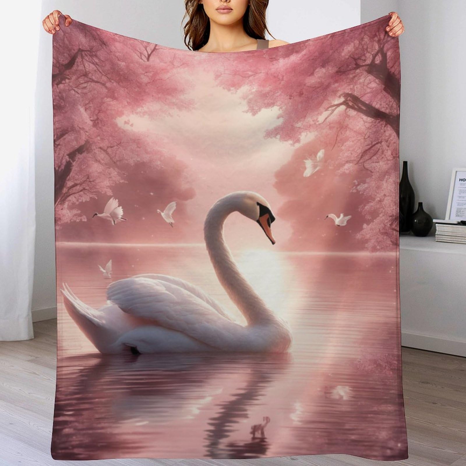 Couverture polaire cygne anti-froid en flanelle chaude pour réchauffer vos nuits
