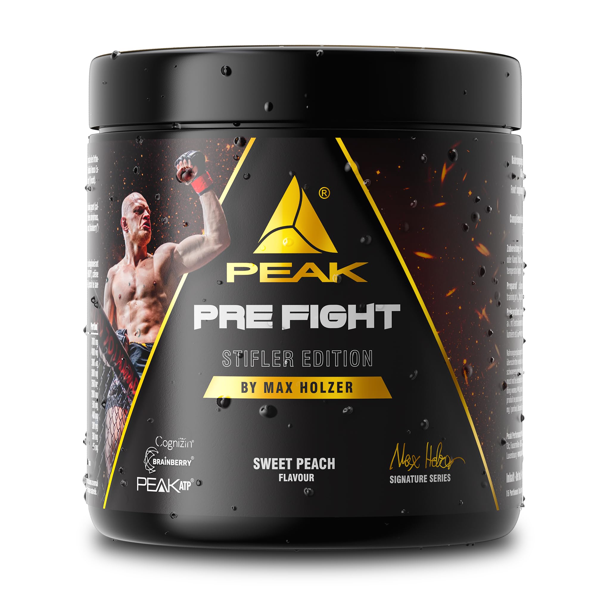 PEAK Pre Fight - Stifler Edition - 375g Geschmack Sweet Peach I Max Holzer's Pre Workout Booster für Kämpfer mit Citrullin, Cognizin®, Brainberry® & Peak ATP® für kompromisslose Performance