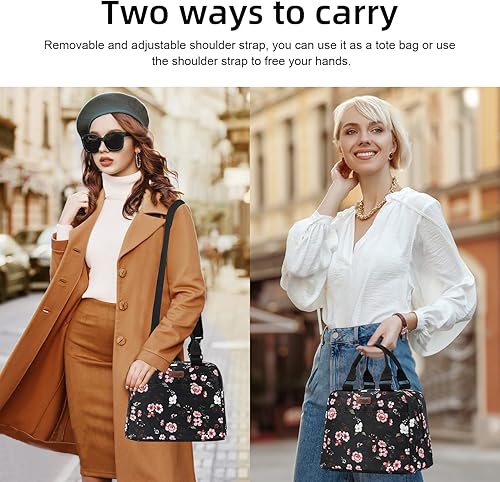 Miniatura 7 de PBRO Lonchera térmica para mujer, bolsa de almuerzo reutilizable de apertura amplia con cinturón de hombro ajustable, bonita lonchera portátil con