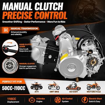 110CC 4 Stroke Engine Motor,2-Valve Single Cylinder Manual Transmission,Electric Start for ATV Motorcycle Dirt Bike Go Karts.Air Cooled System (Fits 50cc-110cc) (110CC-4-Stroke-Engine)