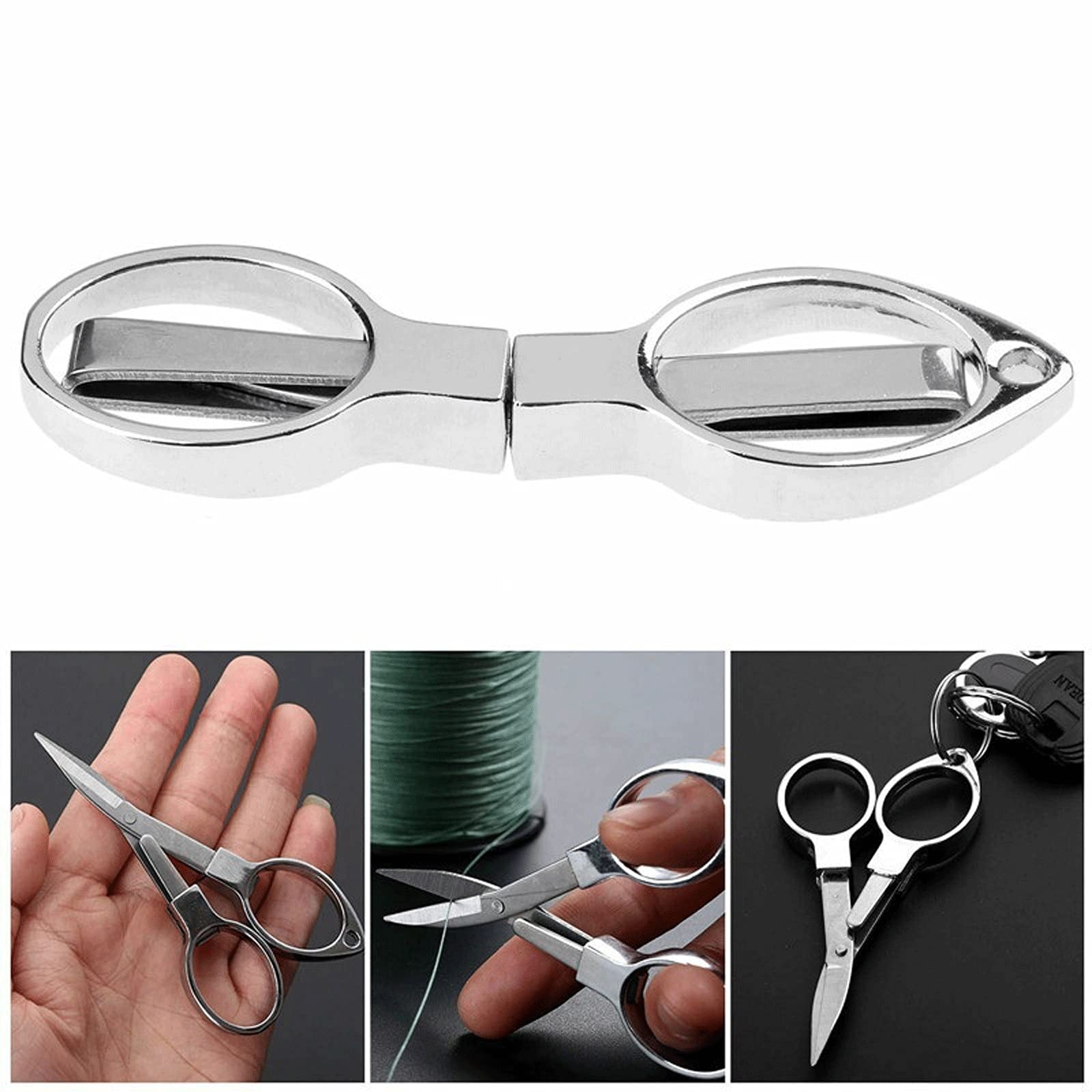 Salatschere, 1 Stück, zusammenklappbar, für Camping, Edelstahl, Schere, Schlüsselanhänger, Angelschere, Taschen-Minischneider, Basteln, Nähen, sicher (Silber)