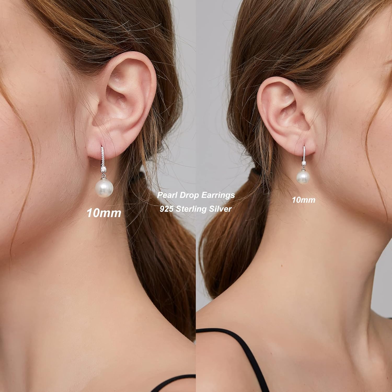 18k White Gold Plated Pearl and Diamond Earrings 925 Sterling Silver Pearl Earrings Fine Jewelry for Women - Image 7