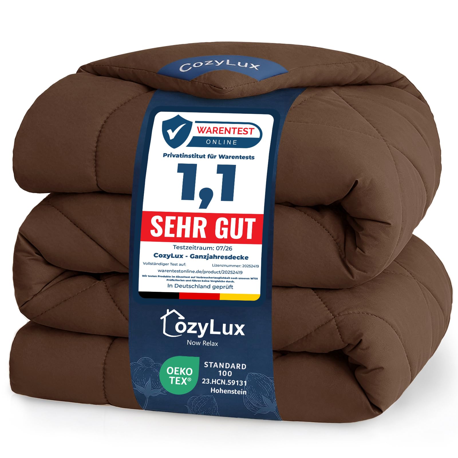 CozyLux Piumone Matrimoniale 220x240 cm Marrone per 4 Stagioni | Piumone Letto in Microfibra 300 g/m², Oeko-Tex 100, Trapunta Invernale con quattro occhielli, Lavabile in Lavatrice