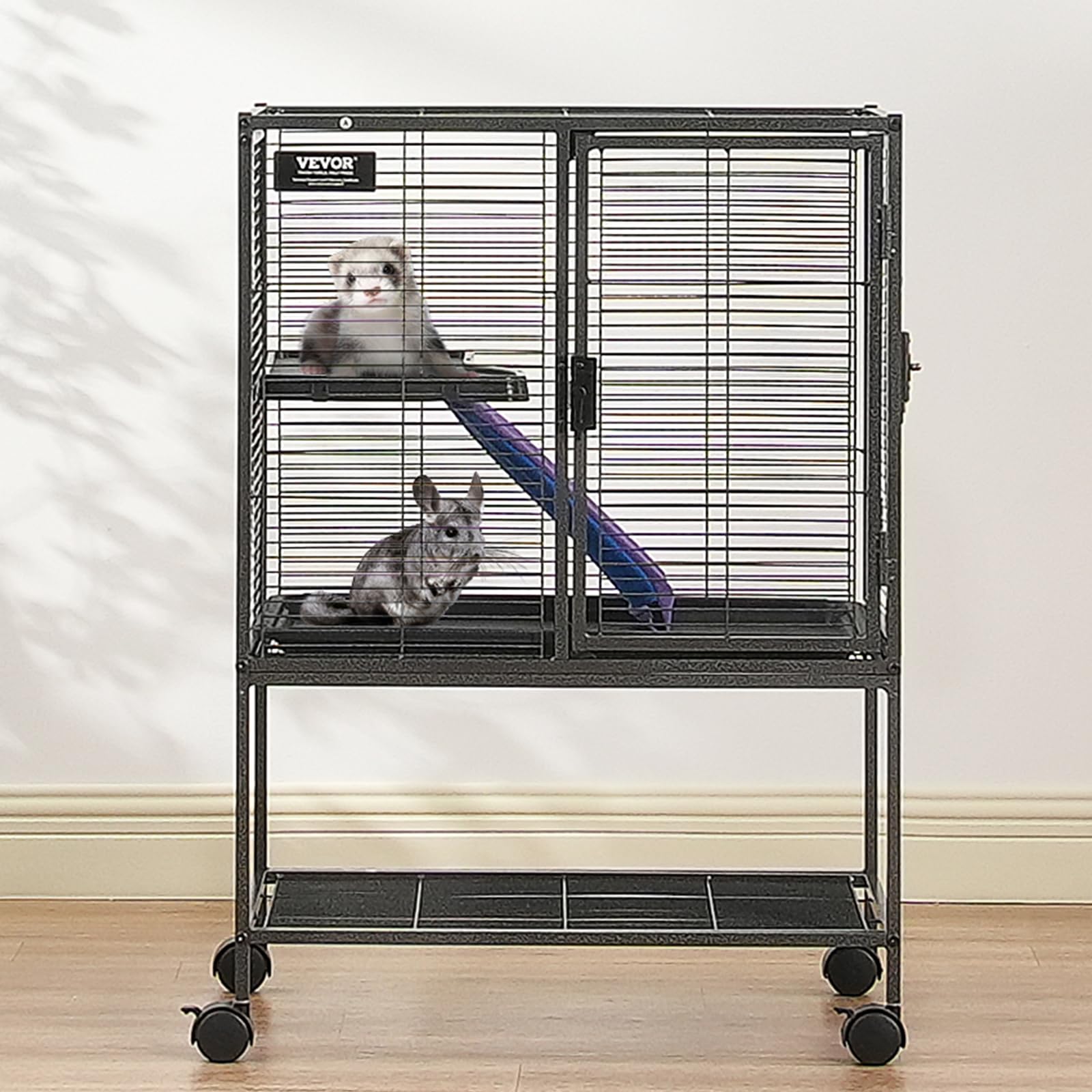 VEVOR Cage à Furet en métal roulante 865 mm, Grande Cage pour Petits Animaux à 2 Niveaux avec Rampe et Plateau, pour Rats de Compagnie, Hamster, Cochon d'Inde, Chinchilla, écureuil, hérisson, Lapin