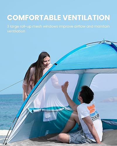 Miniatura 4 de OutdoorMaster Tienda de campaña de playa para 34 personas, refugio de sombra solar fácil de instalar, toldo de playa portátil con protección UV UPF