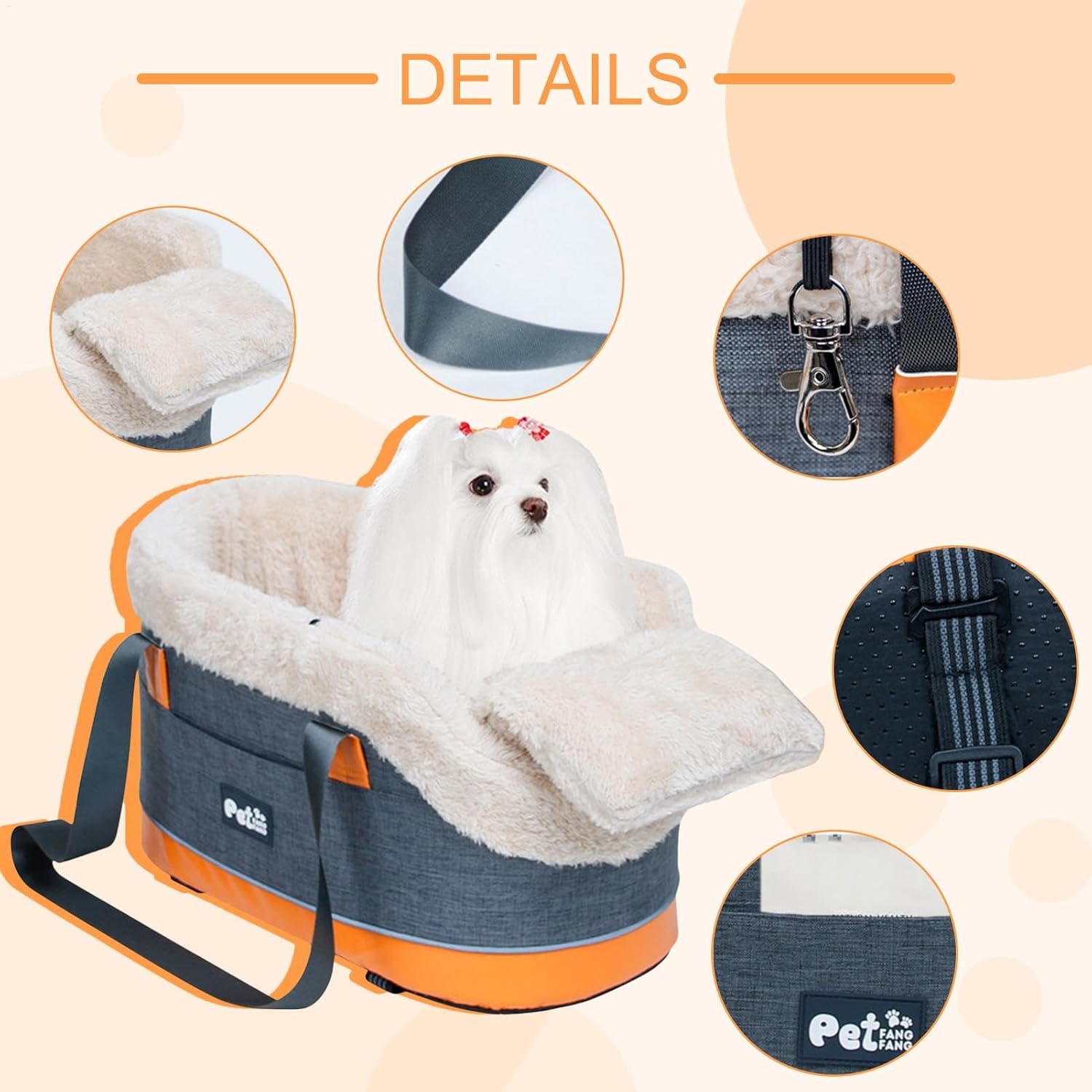Console Dog Car Seat - Soft Portable Middle Console Dog Booster, Dog Cat Travel Bags with Straps | Storage Pocket, Pet Safety Carrier for Small Puppies Dogs and Cats