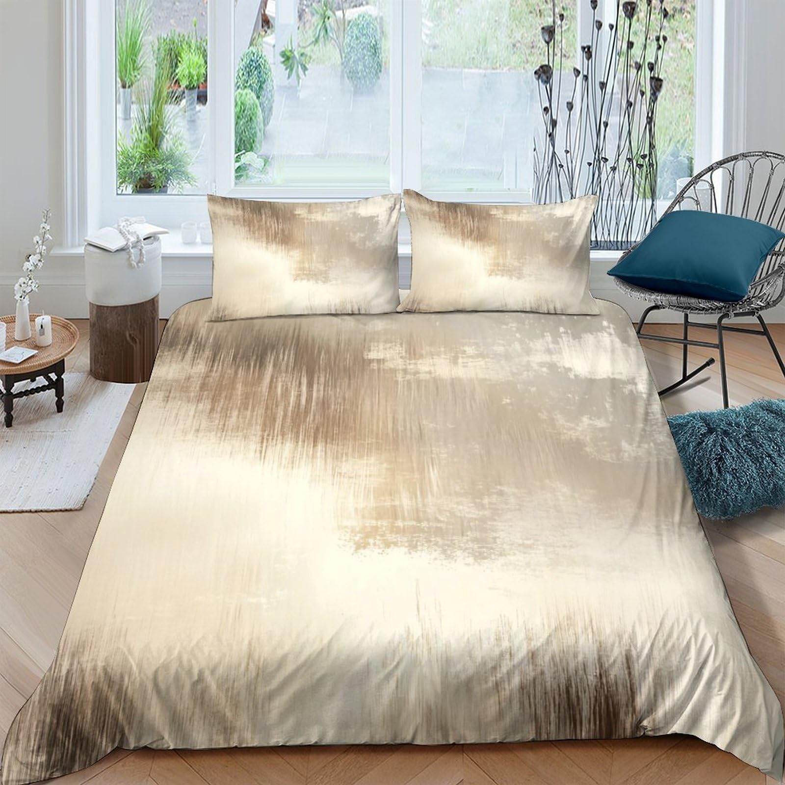 Ctjqhvkz Style-10 3D Printed Gradient Beige Fitted Sheet Microfiber Soft Bedroom Decor Ombre Cream Mattress Cover For Adult Youth Single（135X200cm）