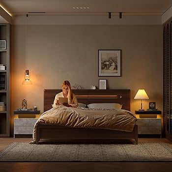 Amazon.com: i-aplus Nightstand Set of 2 LED Nightstand with