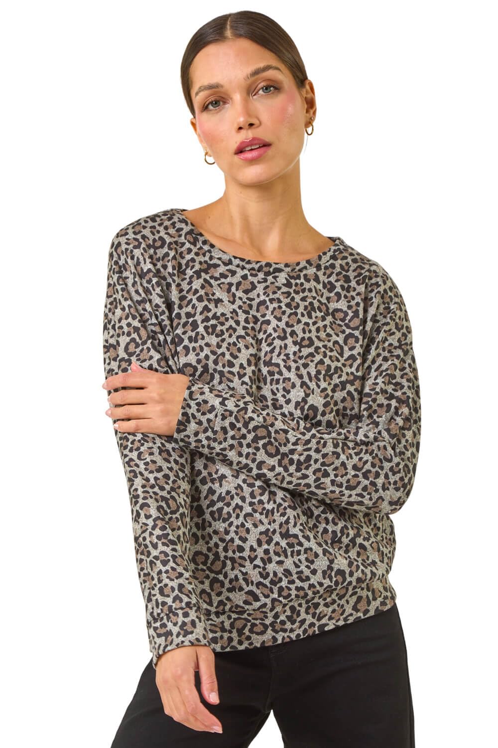 Roman Women's Natural Animal Print Banded Hem Top In | : Size 20