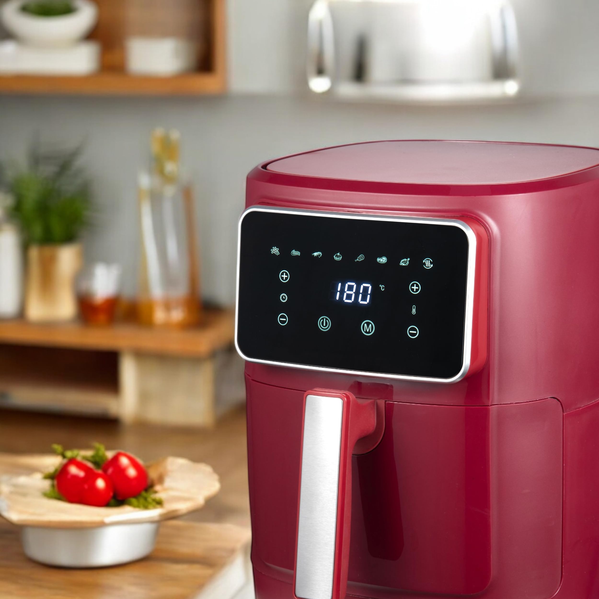 BERGNER MAROON - Friggitrice ad aria 1800W 6,9L - 8 programmi di cottura - Timer fino a 30 min - Controllo temperatura 80-200°C - Rivestimento Ceratech - Finitura opaca - Con cestello grill
