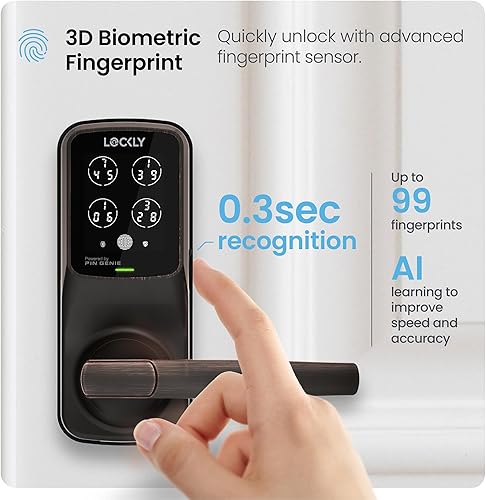 Miniatura 4 de Lockly Secure Pro Smart Lock Wi-Fi, cerradura de puerta con teclado digital de entrada sin llave, sensor de huellas dactilares biométrico 3D con