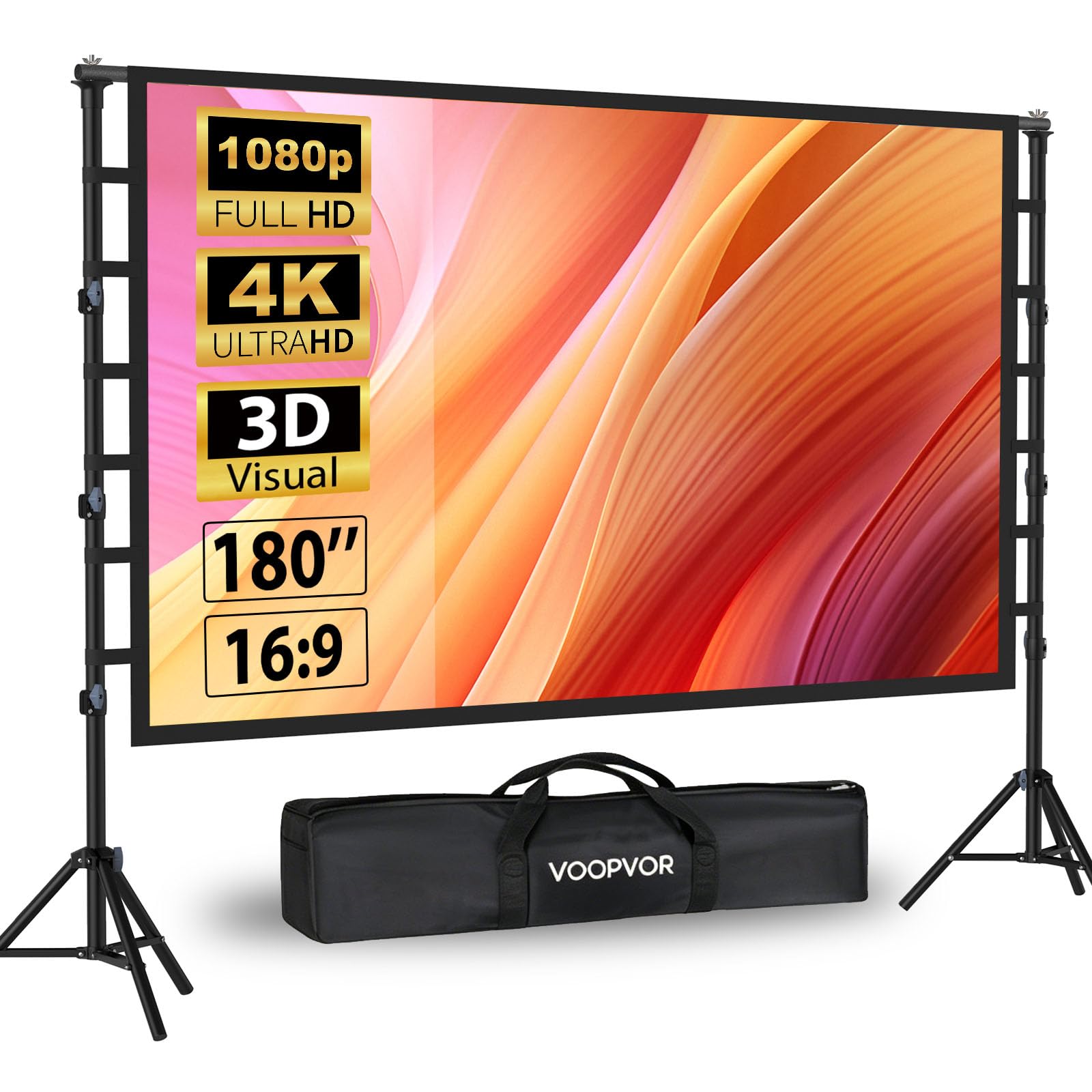 Écran de Projection Portable HD 180" avec trépied 16:9 4K HD Écran de Projection pour intérieur/extérieur avec Sac de Transport et Support réglable en Hauteur pour Home cinéma et Camping-Car
