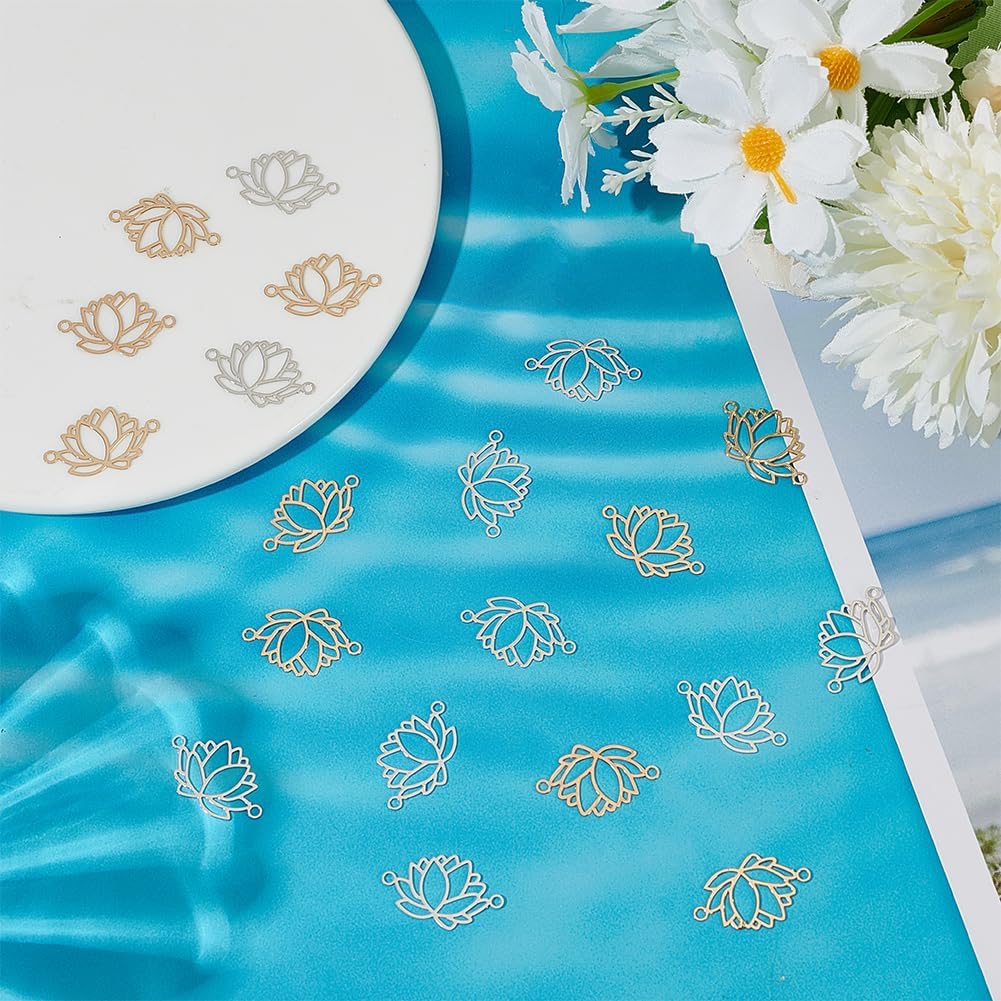 60Pcs 2 Colors Brass Yoga Charms 23.5mm Hollow Lotus Connecter Charms Lotus Flower Pendants for Bracelets Necklaces Crafting DIY Jewelry Making Hole: 1.6mm - Image 6