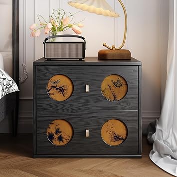 Chinese Solid Wood Nightstand, Freely Combinable Storage Cabinet, Suitable for Living Room, Bedroom and Entrance Black,19.6" L*16.5" W*18.9" H