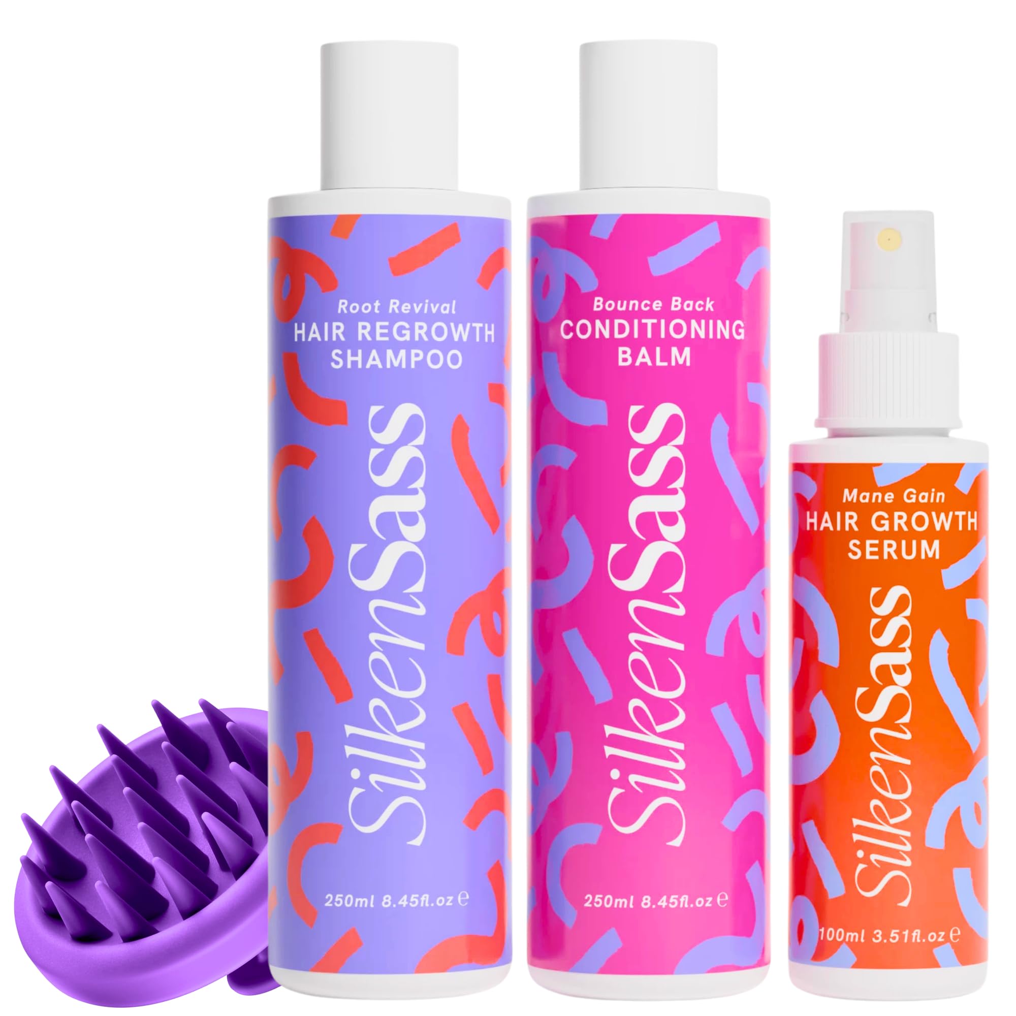 Silken Sass DHT Blocker Menopause Hair Care Treatment Root Revival Shampoo, Bounce Back Conditioner & Mane Gain Serum Botanical Formula for Thinning Hair & Breakage Reduction