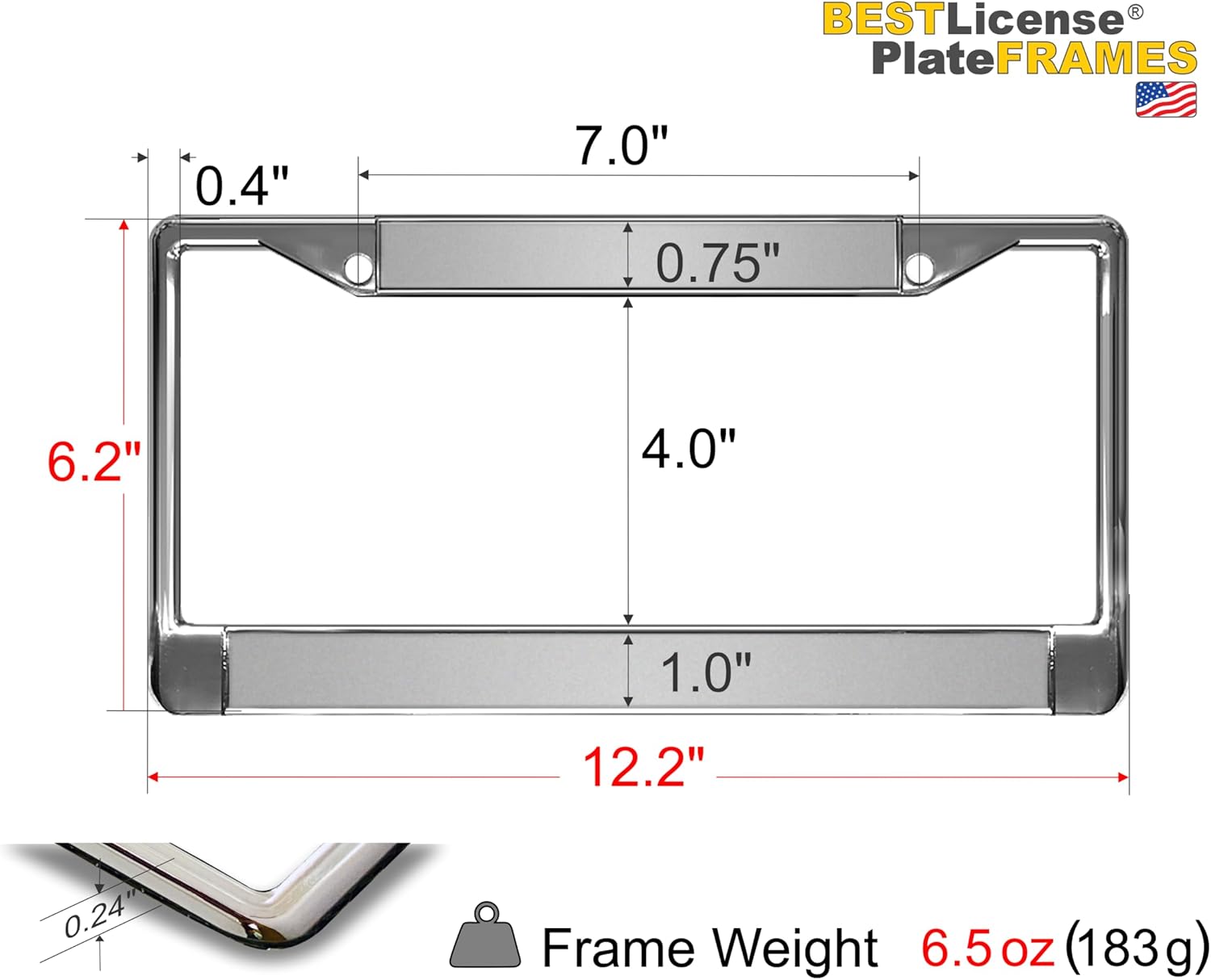 Custom Personalized Black Powder-Coated Metal Laser Engraved Standard Size - Car/Automobile License Plate Frame with Free caps - Red/White Text (Qty: 1 Frame)