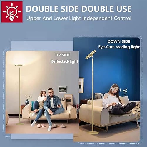 Miniatura 2 de Keepsmile Lámpara de pie LED con iluminación de doble cara dorada con aplicación inteligente remota 36 W 2600 LM, brillante de pie alto, lámpara de