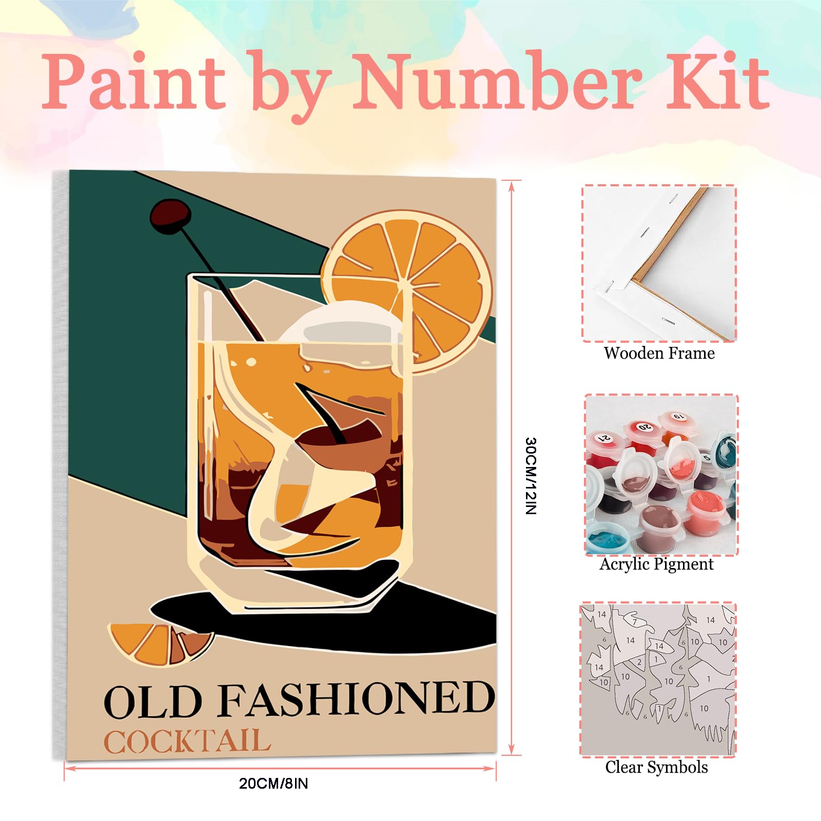 Auremi Kit Cocktail Peinture Par Numéros Avec Cadre Bois