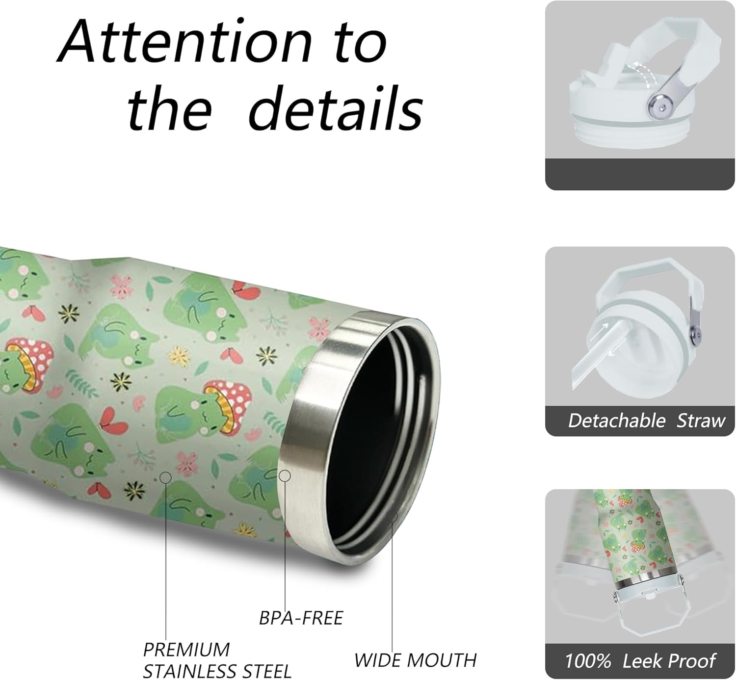 30 oz Frog Tumbler with Handle and Flip Straw, Stainless Steel Insulated Cup with Lid and Straw,Travel Coffee Mug Water Bottle,Christmas Birthday Mothers Day Gifts for Women Animal Lovers - Image 3