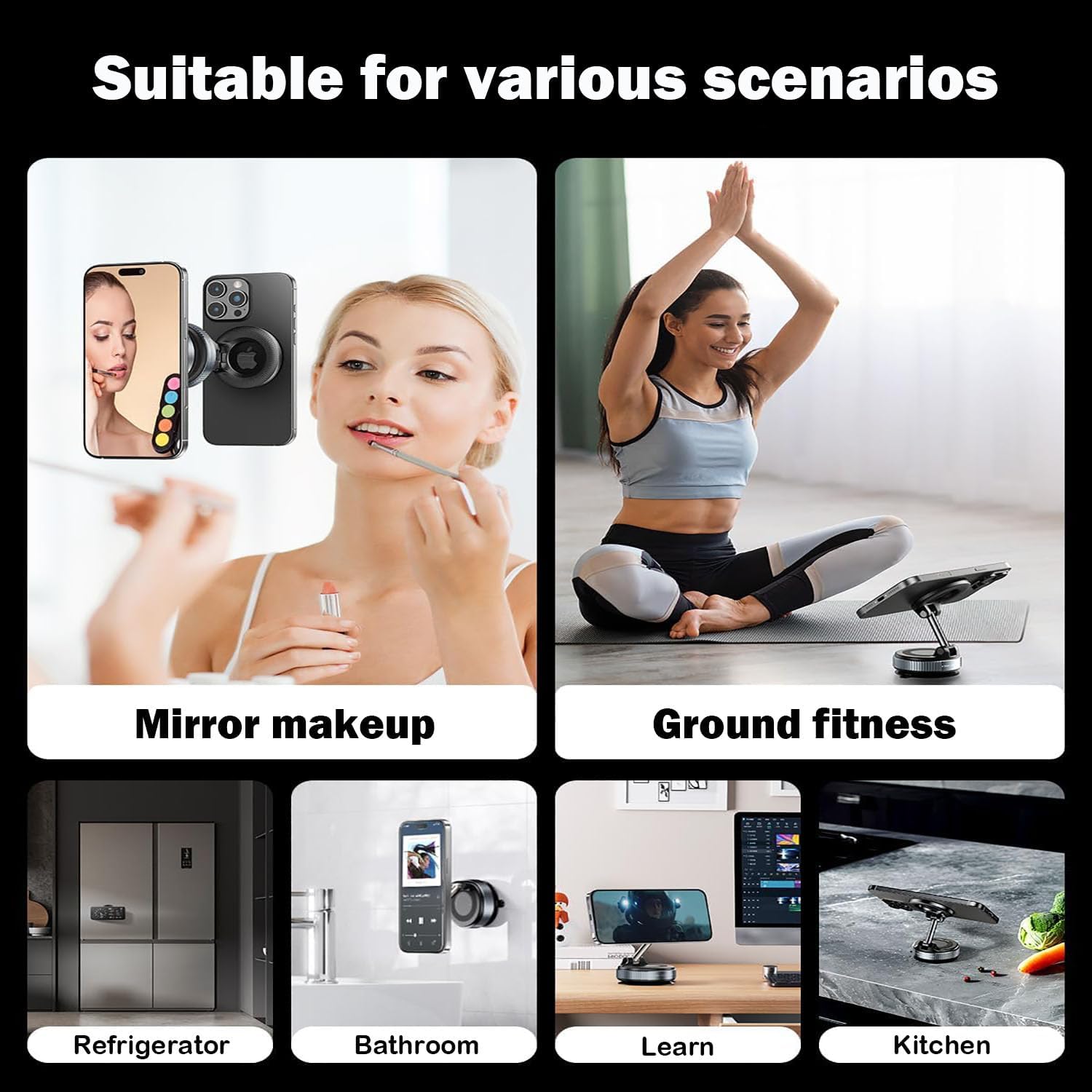 Upgraded 360° Vacuum Magnetic Phone Holder, Car Phone Holder for Magsafe [78+LBS Strongest Suction & 2400gf Strongest Magnetic], Adjustable Car for Your Car/Shower for iPhone & Samsung(White)