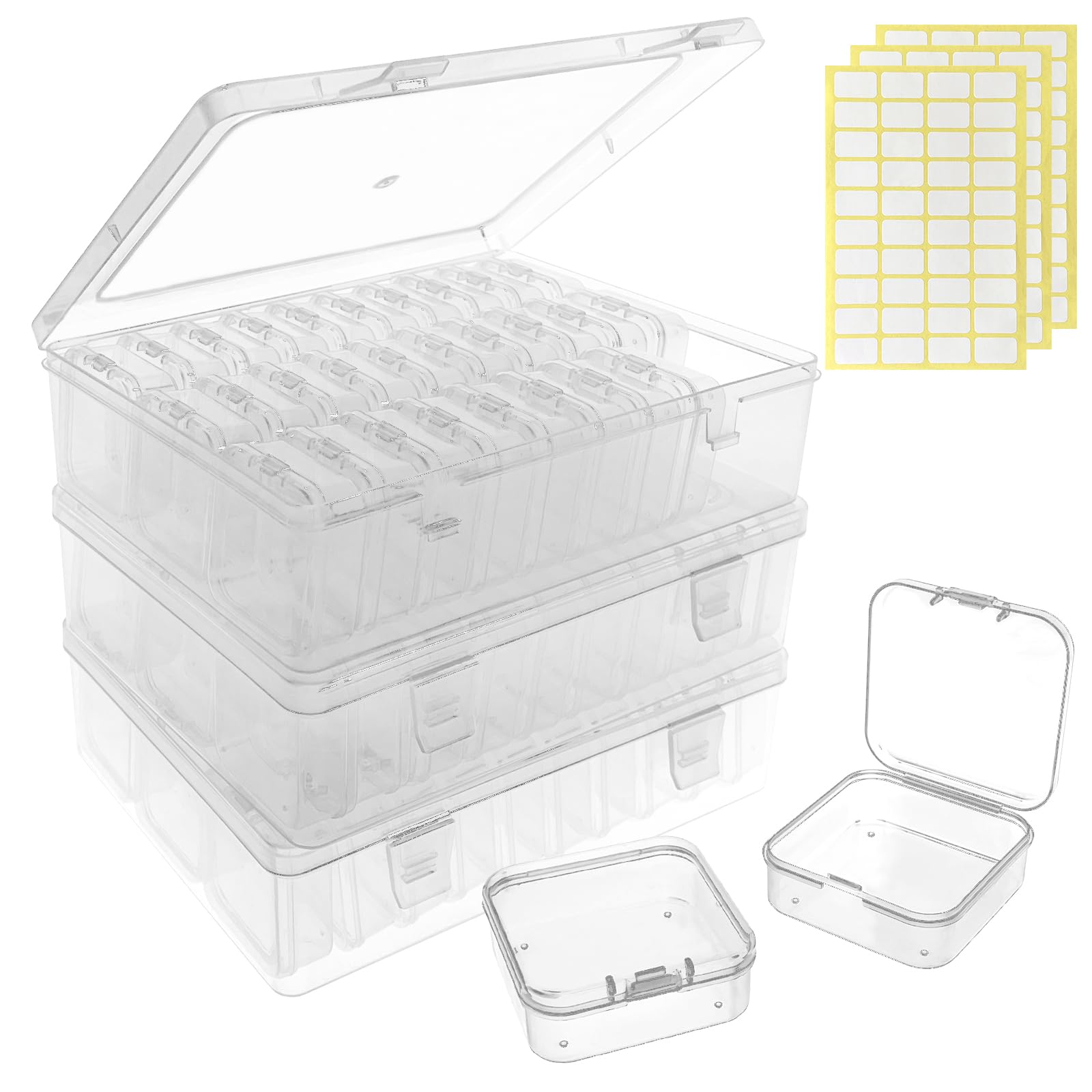 Egaageoi 93 PC Clear Plastic Bead Organizer Box with Hinged Lids and Labels