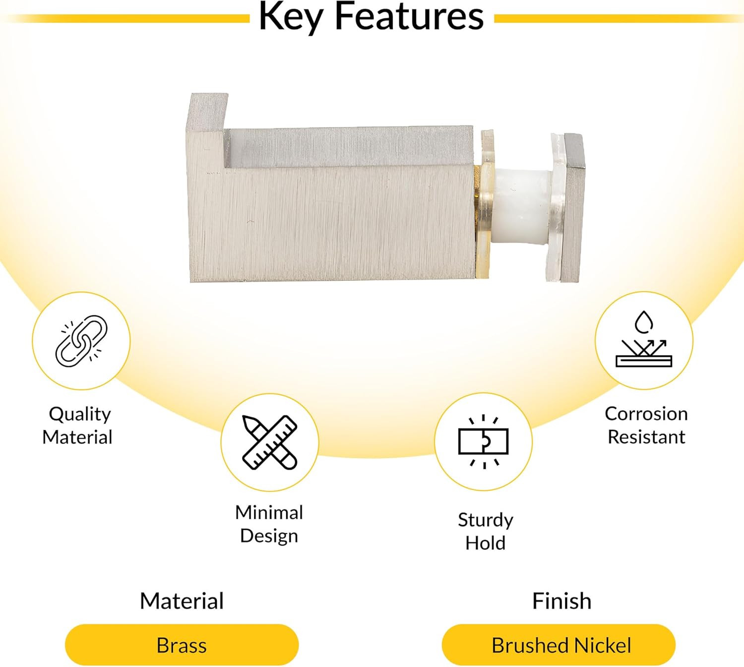 BRIXWELL BSRH1BN Square Thru Glass Towel Or Robe Hook for 3/8" to 1/2" (10mm to 13mm) Glazing Thickness Brushed Nickel Finish