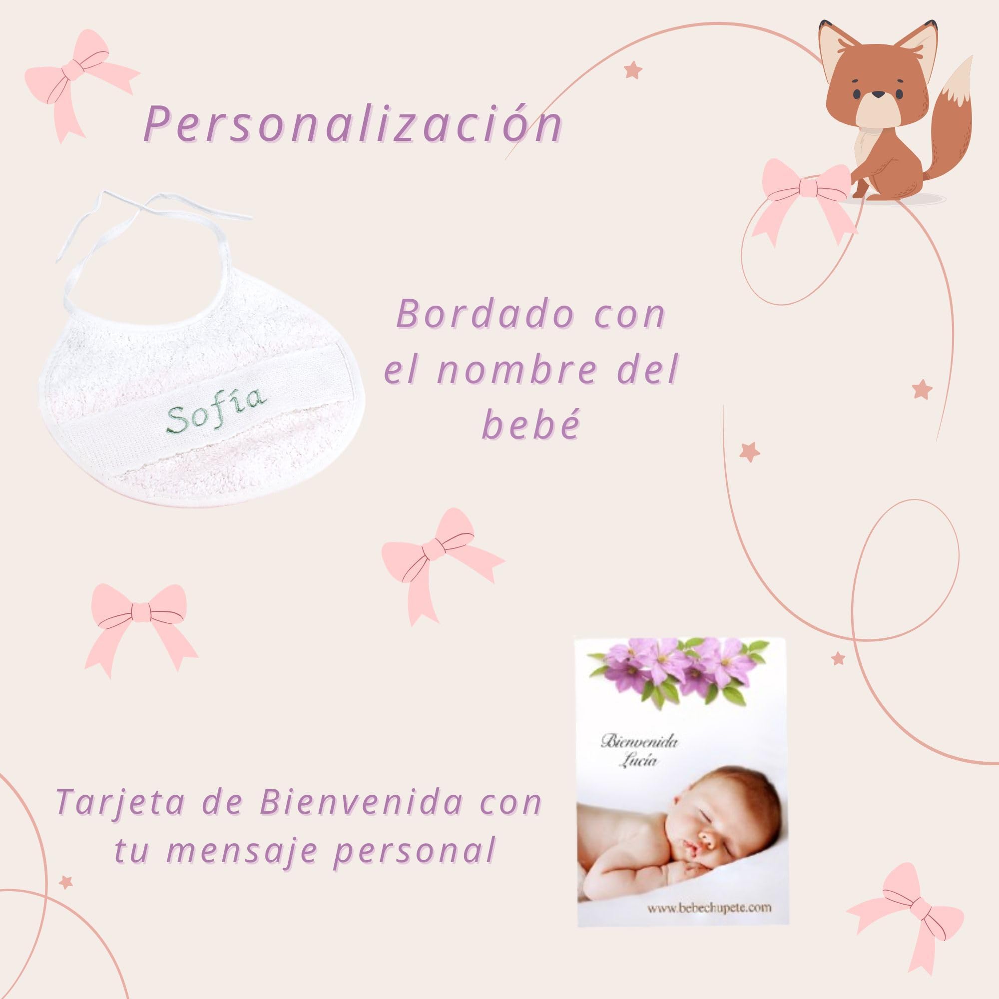 BEBÉCHUPETE Primera puesta Bebe Recien Nacido - Cosas para Bebes Recien Nacidos con Babero Bordado con Nombre - Regalos bebes recien nacidos originales - Kit bebe recien nacido - Cestas bebe (Verde)